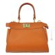 Sac main et bandoulière femme JOLIE, cuir véritable artisanal orange