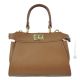 Sac main et bandoulière femme JOLIE, cuir véritable artisanal, cognac