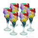 CALYPSO Ensemble de 6 verres à pied authentiques et modernes peints à la main en cristal.