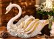 Décoration de table artistique en céramique de style baroque SWAN avec détails en or 24 carats Fabriqué en Italie