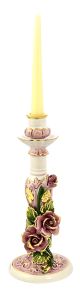 Bougeoir artistique en céramique de style baroque ROSE avec détails de couleur or 24 carats Fabriqué en Italie